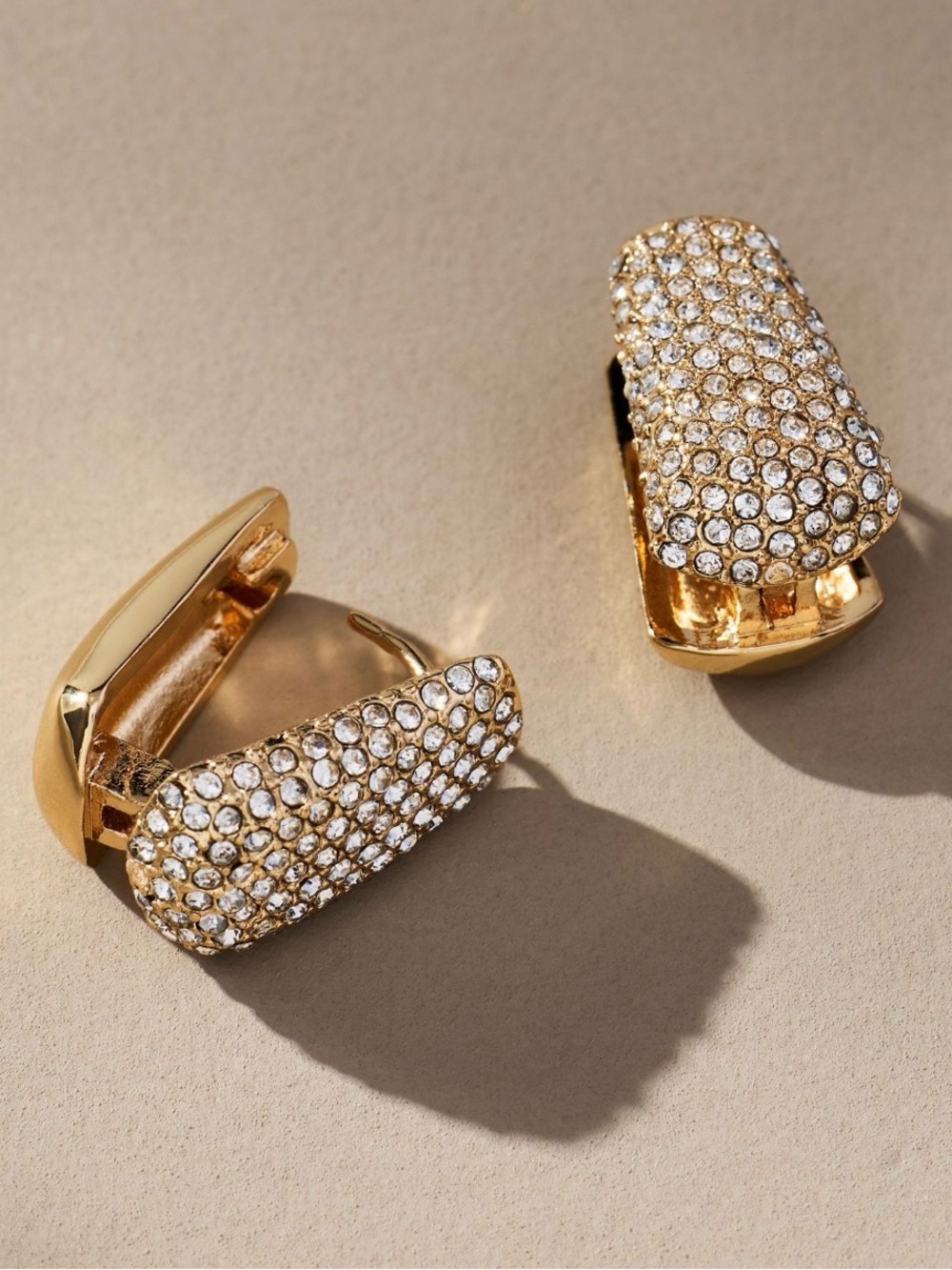 Anthropologie Mini Glitz Huggie Hoop Earrings, GOLD NWT